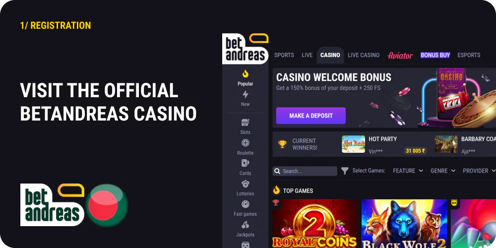Go to the official Betandreas casino website